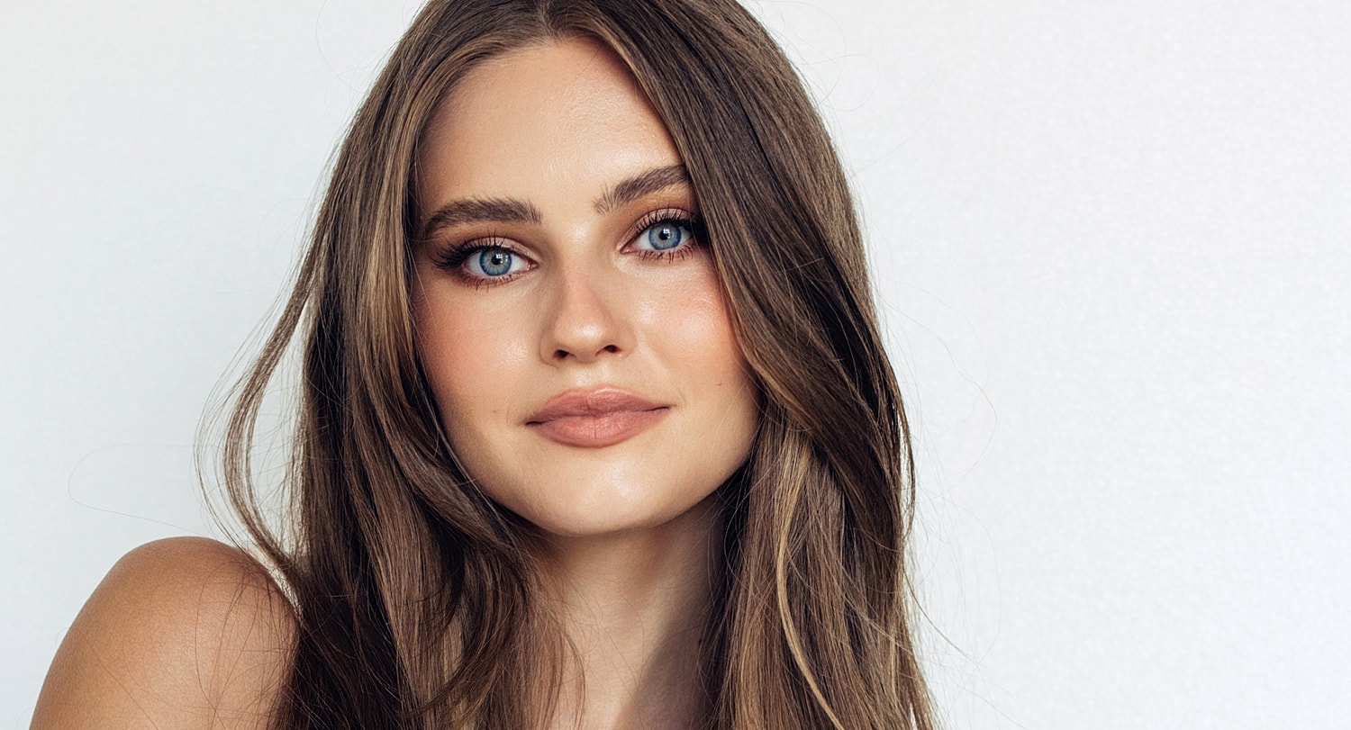 Beverly Hills plastic surgery model with long hair and blue eyes.